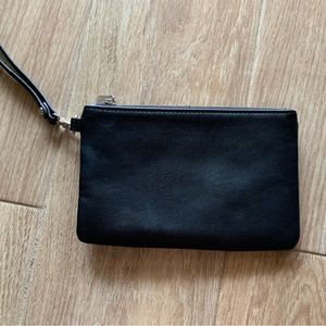Express black vegan faux leather wristlet handbag